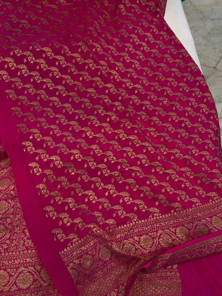 Rani Pink Pure Banarasi Khaddi Crepe Silk Saree - Aura Benaras