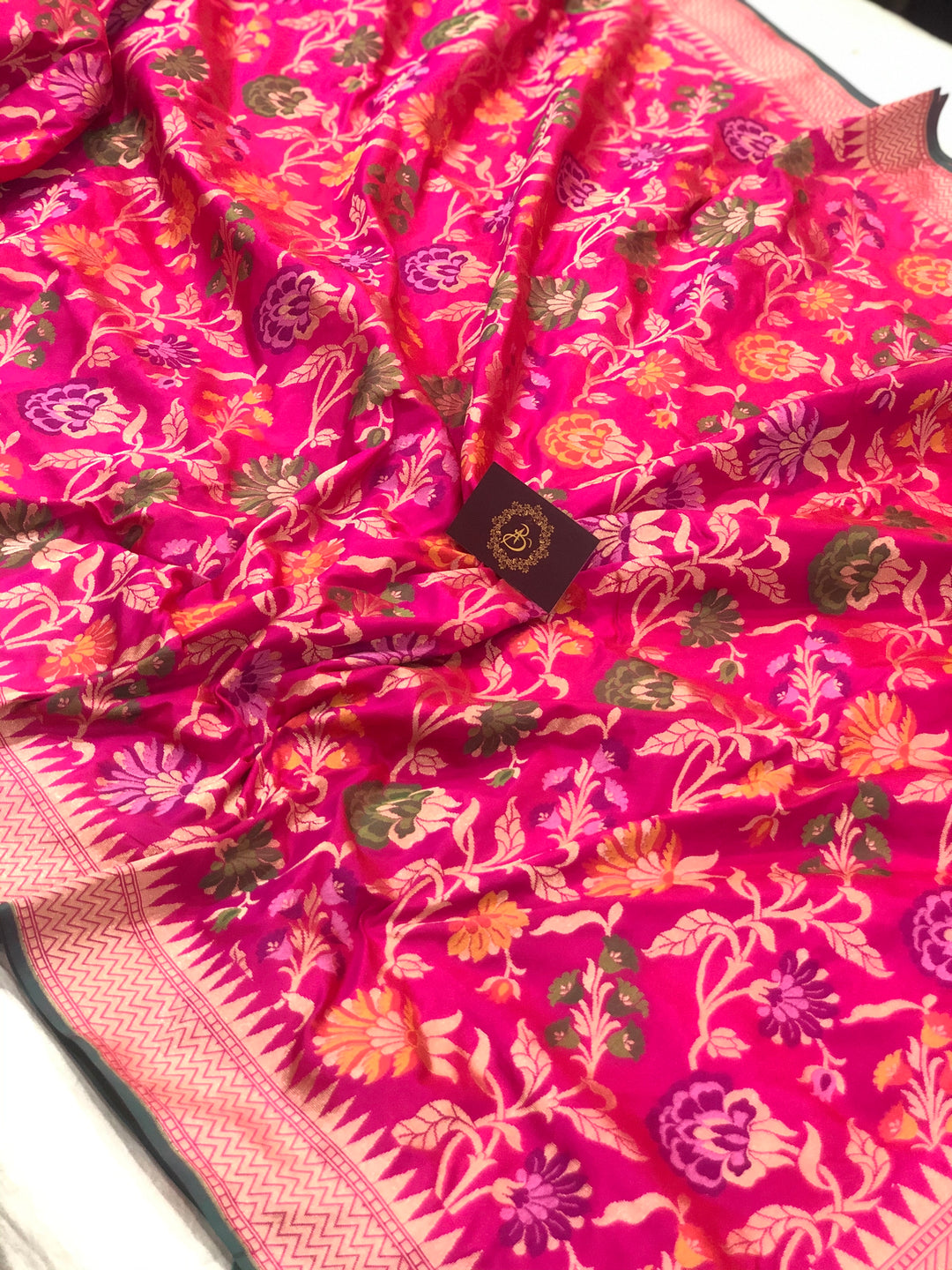 Hot Pink Meenakari Handloom Pure Katan Silk Saree - Aura Benaras