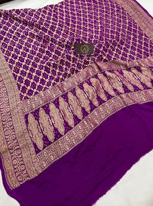 Purple Pure Banarasi Handloom Bandhani Georgette Dupatta - Aura Benaras
