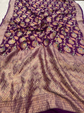 Purple Rangkaat Banarasi Khaddi Georgette Saree - Aura Benaras