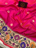 Pink-Orange Paithani Handloom Pure Katan Silk Saree - Aura Benaras