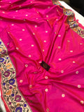 Pink-Orange Paithani Handloom Pure Katan Silk Saree - Aura Benaras
