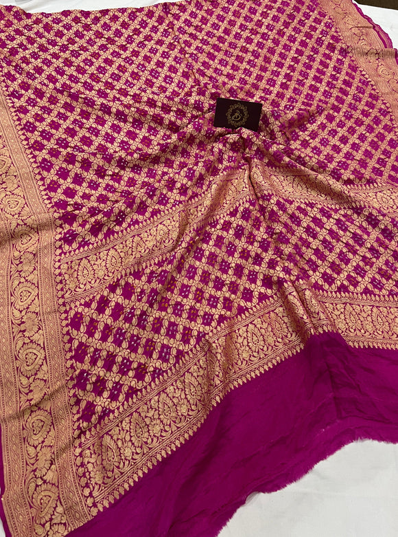 Rank Pink Pure Banarasi Handloom Bandhani Georgette Dupatta - Aura Benaras