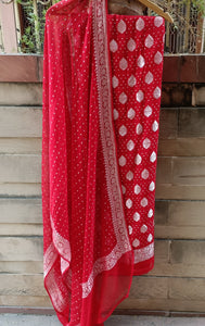 Red Pure Handwoven Khaddi Georgette Suit