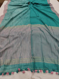 Aqua Blue Banarasi Handloom Pure Linen Silk Saree