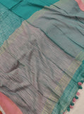 Aqua Blue Banarasi Handloom Pure Linen Silk Saree