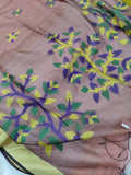 Peach Banarasi Handloom Pure Linen Silk Saree - Aura Benaras