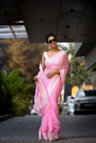 Pink Khaddi Chiffon Banarasi Handloom Saree