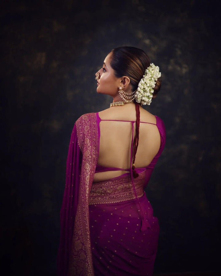 Purple Pure Banarasi Khaddi Georgette Saree