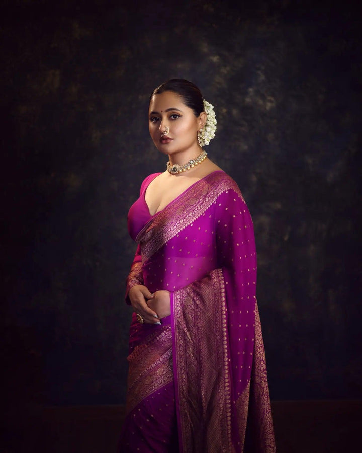 Purple Pure Banarasi Khaddi Georgette Saree