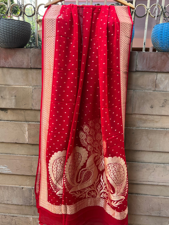 Red Pure Banarasi Handloom Georgette Dupatta