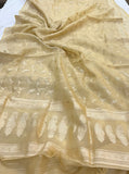 Golden Banarasi Handloom Kora Silk Saree - Aura Benaras