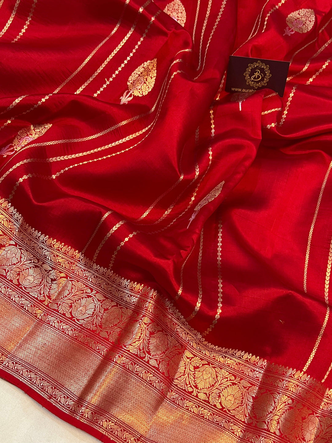 Red Pure Banarasi Handloom Silk Saree - Aura Benaras