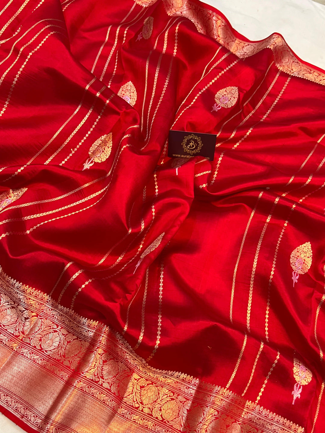 Red Pure Banarasi Handloom Silk Saree - Aura Benaras