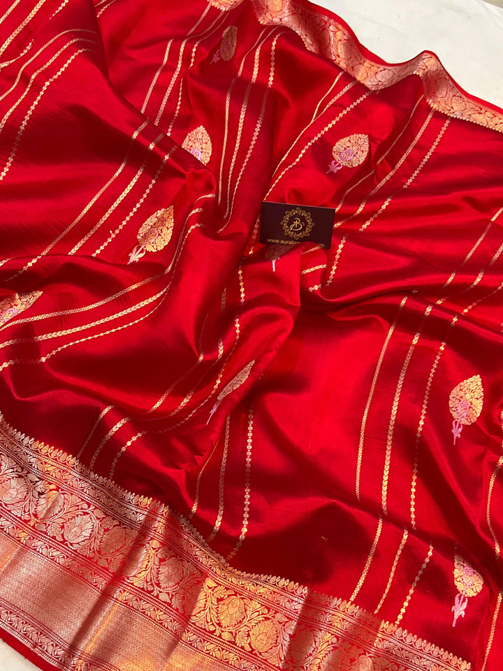 Red Pure Banarasi Handloom Silk Saree - Aura Benaras