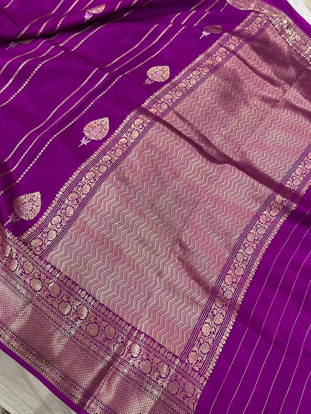 Purple Pure Banarasi Handloom Silk Saree - Aura Benaras