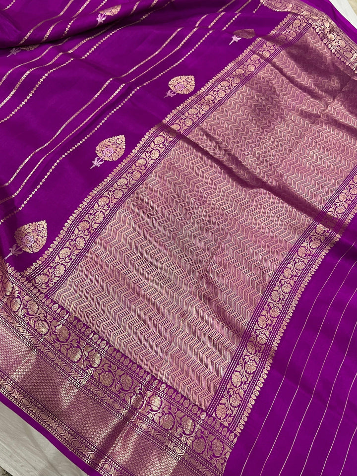 Purple Pure Banarasi Handloom Silk Saree - Aura Benaras