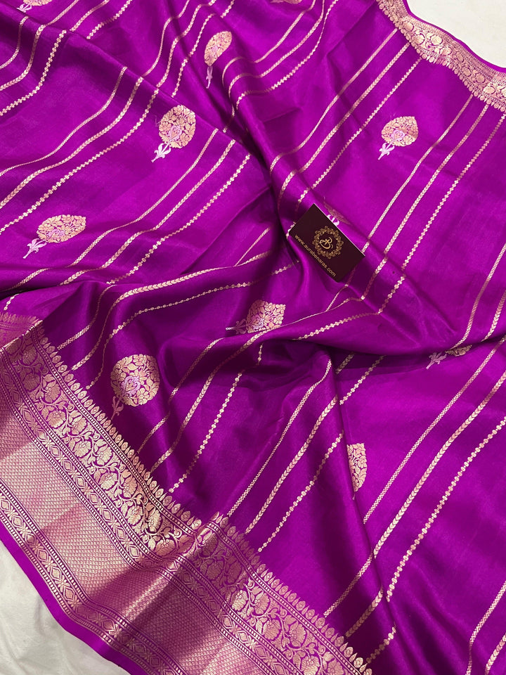 Purple Pure Banarasi Handloom Silk Saree - Aura Benaras