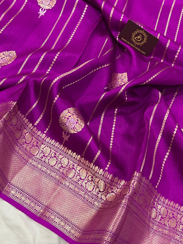 Purple Pure Banarasi Handloom Silk Saree - Aura Benaras