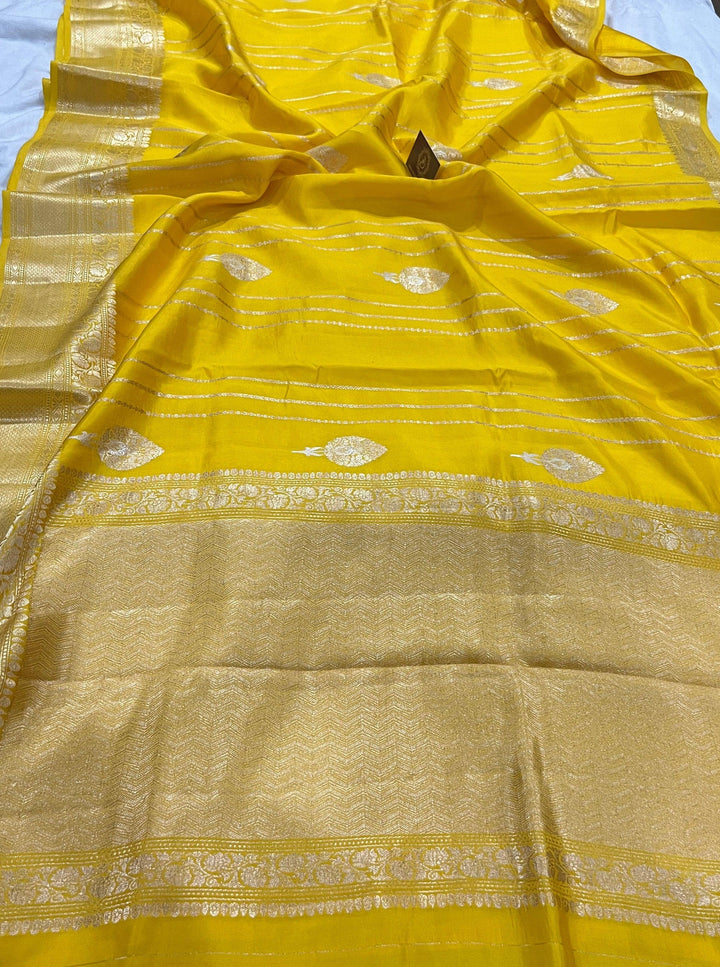 Yellow Pure Banarasi Handloom Silk Saree - Aura Benaras