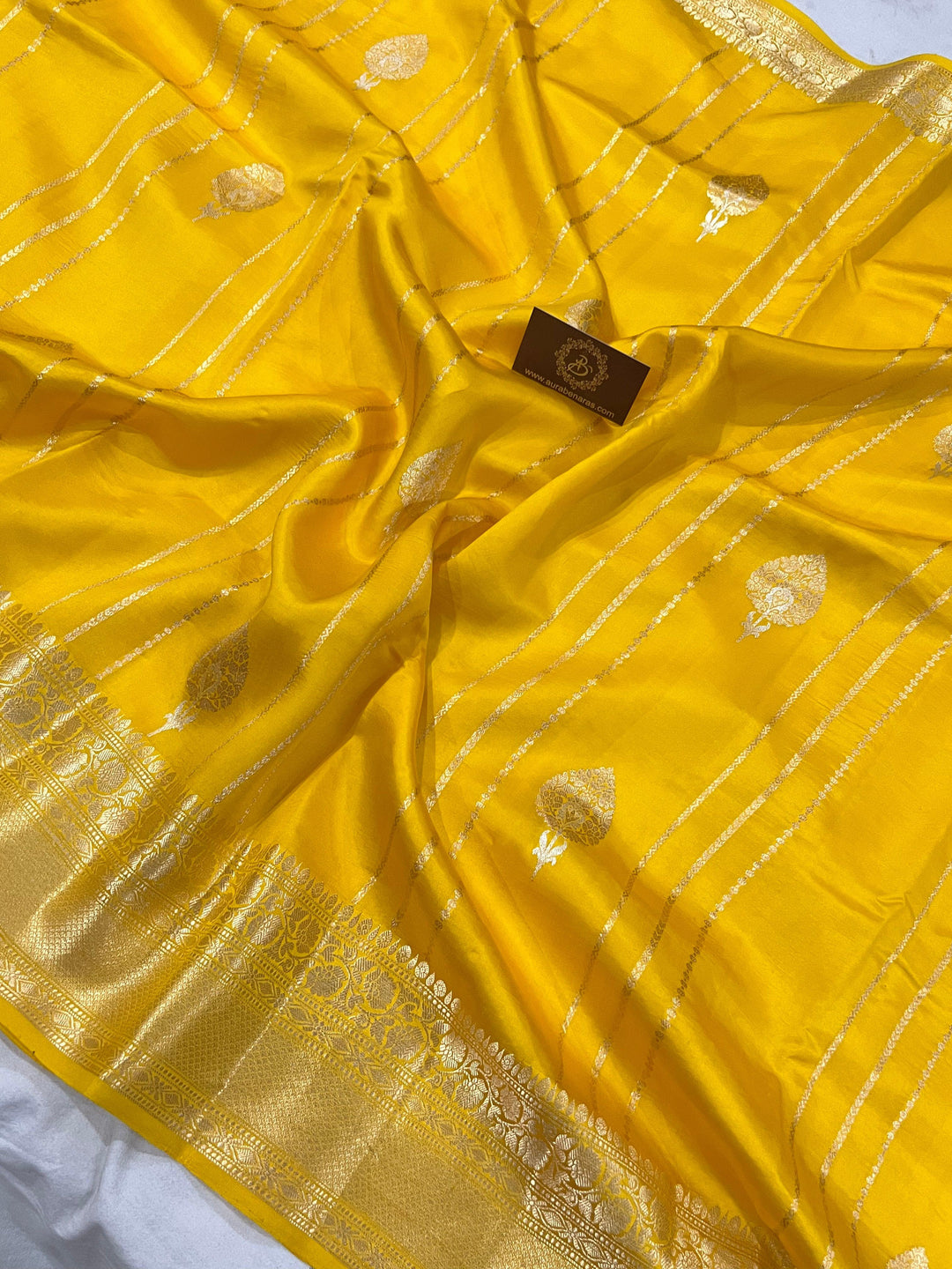 Yellow Pure Banarasi Handloom Silk Saree - Aura Benaras