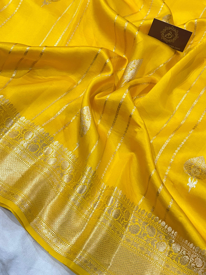 Yellow Pure Banarasi Handloom Silk Saree - Aura Benaras