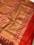 Red Jamawar Tanchui Banarasi Pure Handloom Katan Silk Saree - Aura Benaras