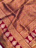 Red Jamawar Tanchui Banarasi Pure Handloom Katan Silk Saree - Aura Benaras