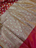 Yellowish Orange Banarasi Handloom Soft Silk Saree - Aura Benaras