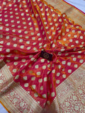 Yellowish Orange Banarasi Handloom Soft Silk Saree - Aura Benaras