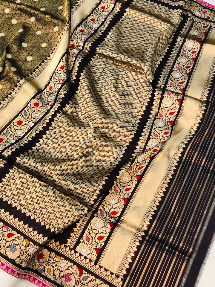 Deep Jamuni Jawamar Banarasi Pure Handloom Katan Silk Saree - Aura Benaras