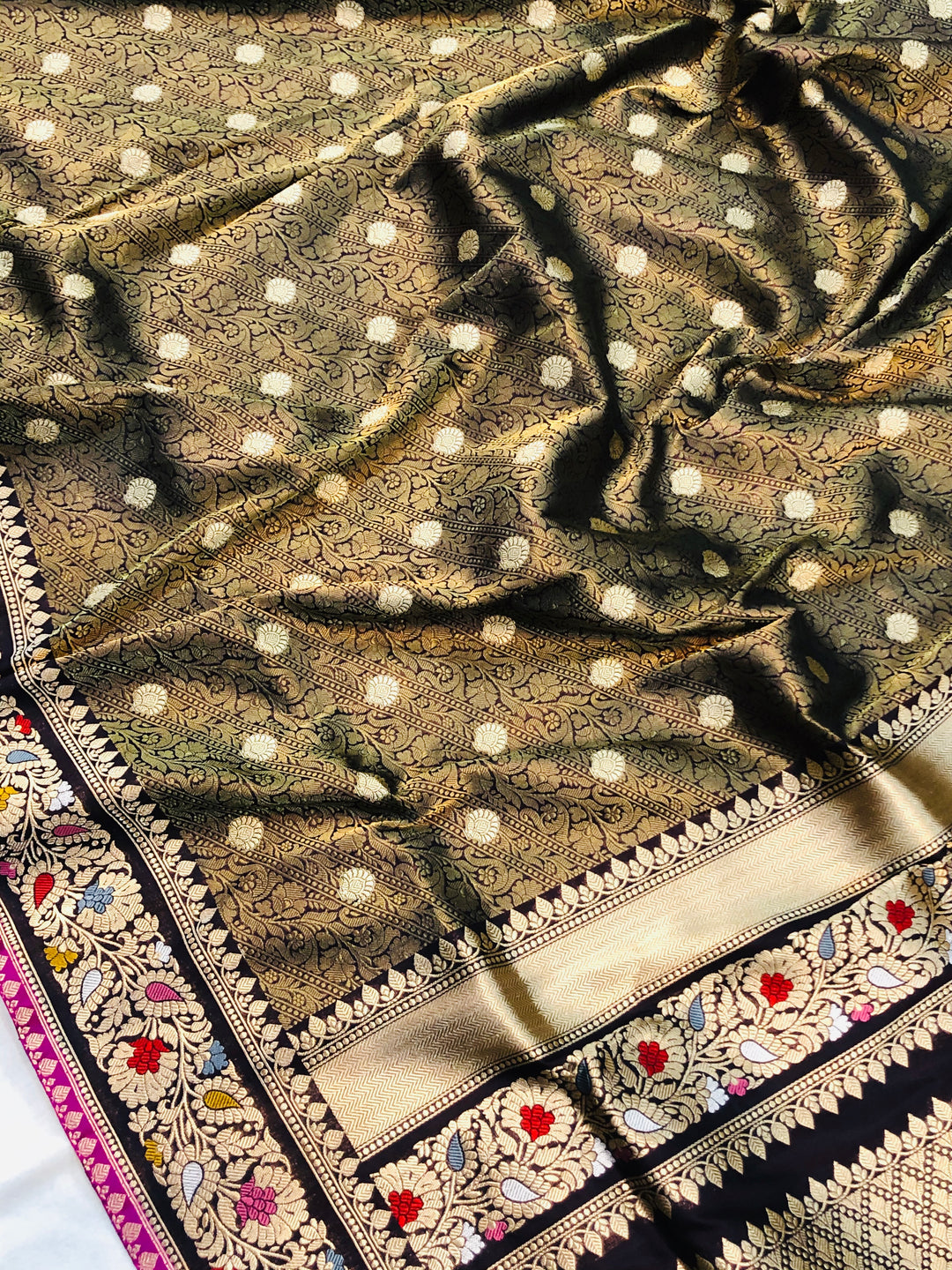 Deep Jamuni Jawamar Banarasi Pure Handloom Katan Silk Saree - Aura Benaras