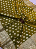 Mehendi Green Banarasi Handloom Soft Silk Saree - Aura Benaras