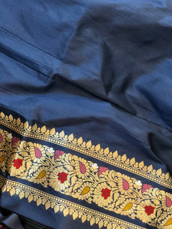 Steel Grey Jawamar Banarasi Pure Handloom Katan Silk Saree - Aura Benaras