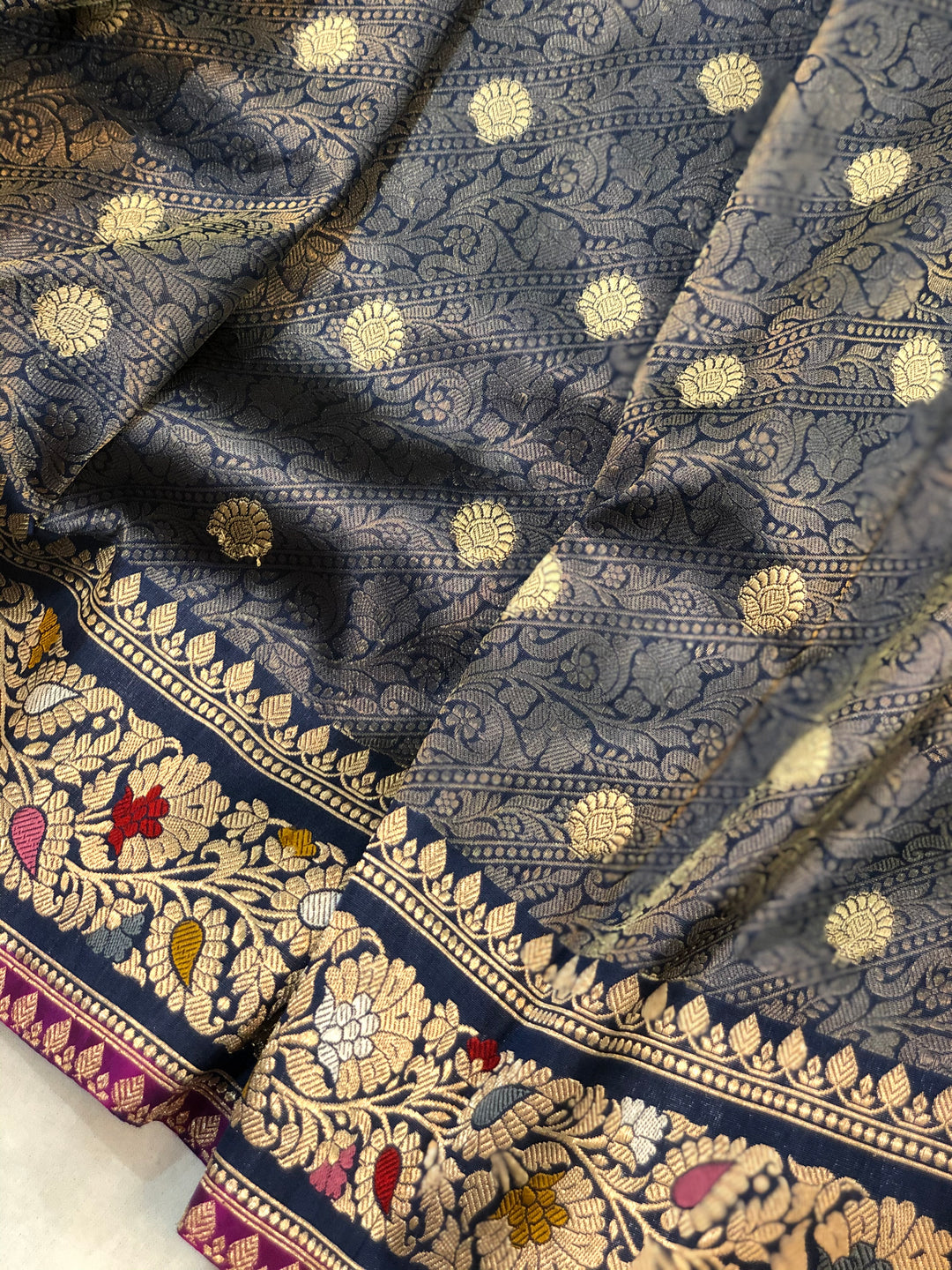 Steel Grey Jawamar Banarasi Pure Handloom Katan Silk Saree - Aura Benaras