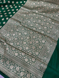 Green Banarasi Handloom Soft Silk Saree - Aura Benaras