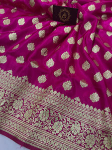 Rani Pink Banarasi Handloom Soft Silk Saree - Aura Benaras