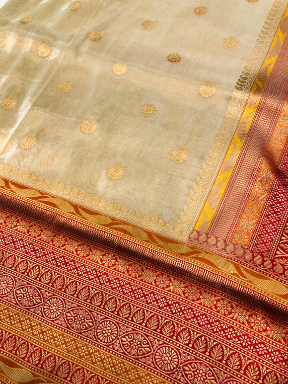 Pre Order :: Golden Banarasi Handloom Katan Tissue Silk Saree