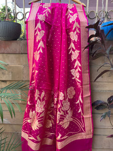 Rani Pink Pure Banarasi Handloom Georgette Dupatta - Aura Benaras