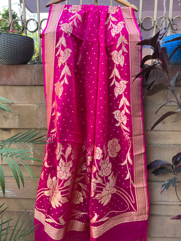 Red Paithani Shikargah Katan Silk Handloom Banarasi Dupatta  Sacred Weaves