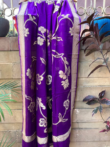 Purple Pure Banarasi Handloom Georgette Dupatta - Aura Benaras
