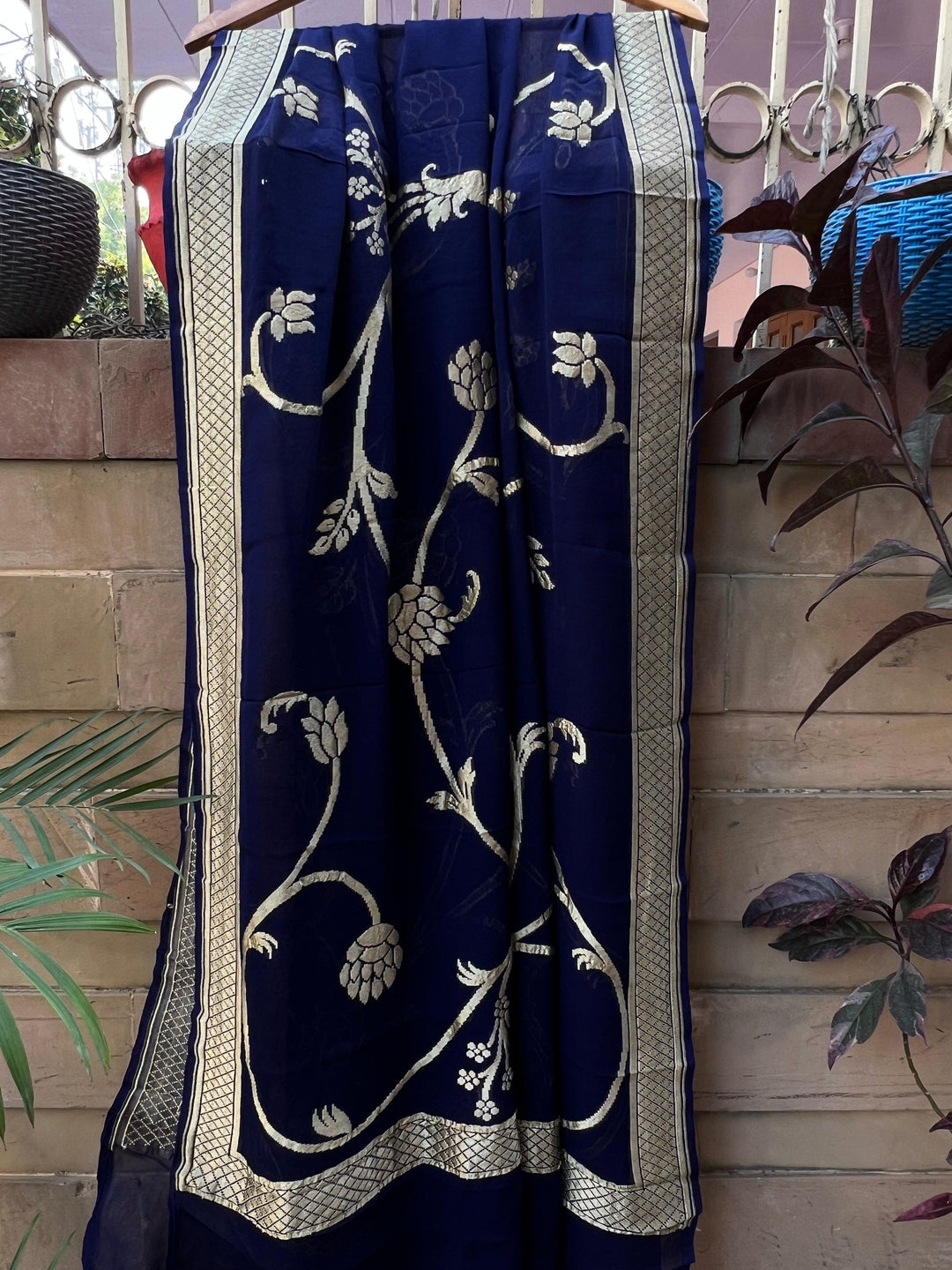 Teal Green Pure Banarasi Handloom Georgette Dupatta - Aura Benaras