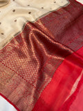 Beige Banarasi Handloom Kora Silk Saree - Aura Benaras