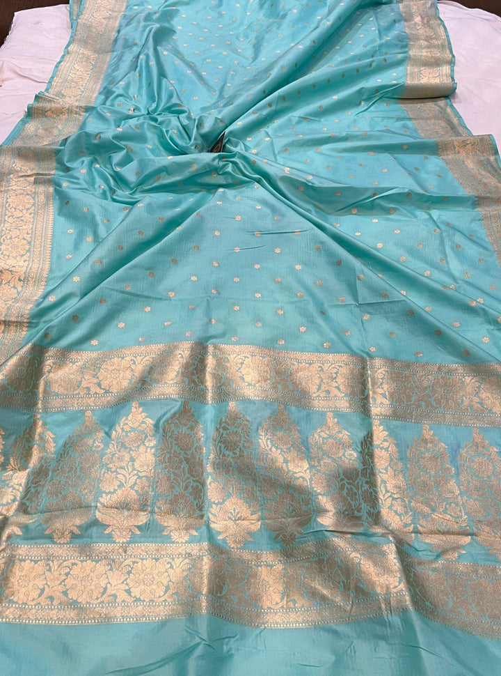 Blue Pure Banarasi Handloom Katan Silk Saree - Aura Benaras
