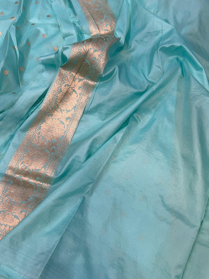 Blue Pure Banarasi Handloom Katan Silk Saree - Aura Benaras
