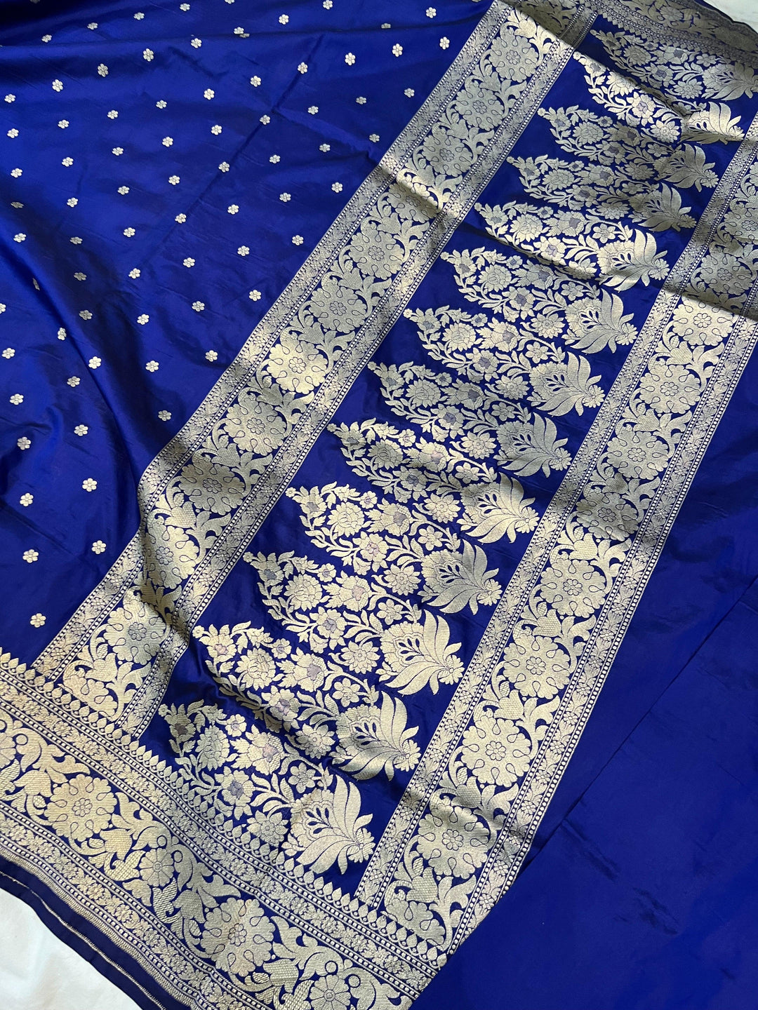 Deep Royal Blue Pure Banarasi Handloom Katan Silk Saree - Aura Benaras