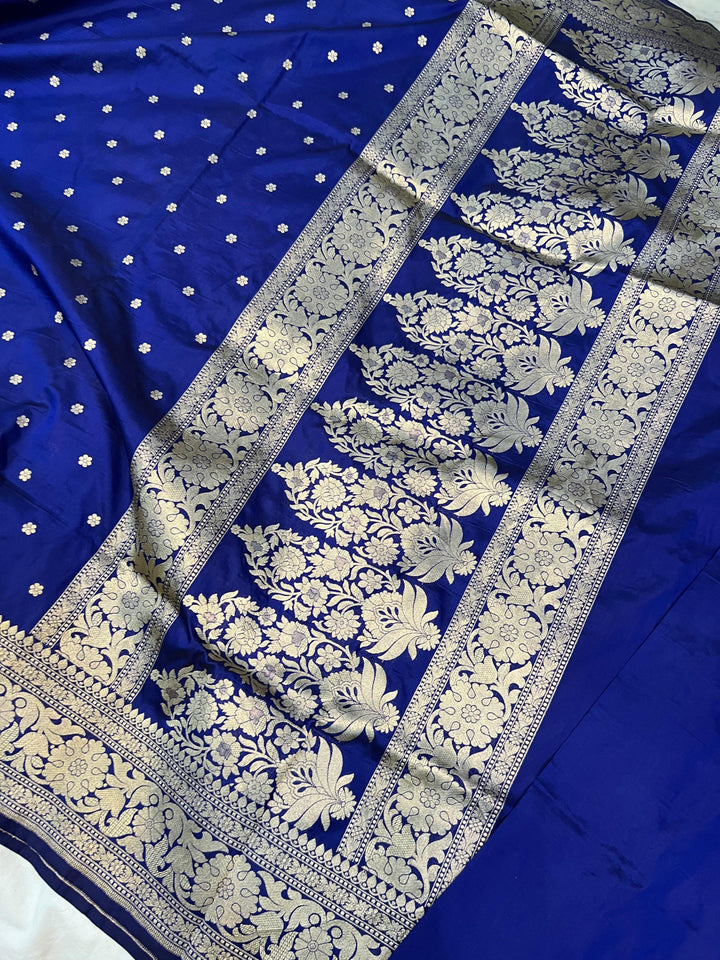 Deep Royal Blue Pure Banarasi Handloom Katan Silk Saree - Aura Benaras