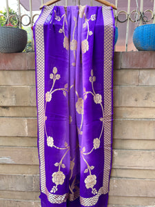 Purple Shaded Pure Banarasi Handloom Georgette Dupatta - Aura Benaras