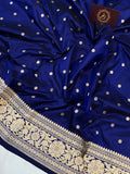 Deep Royal Blue Pure Banarasi Handloom Katan Silk Saree - Aura Benaras