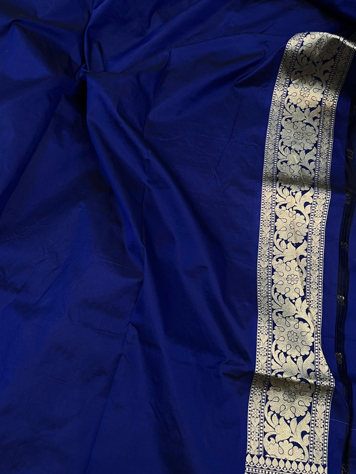 Deep Royal Blue Pure Banarasi Handloom Katan Silk Saree - Aura Benaras